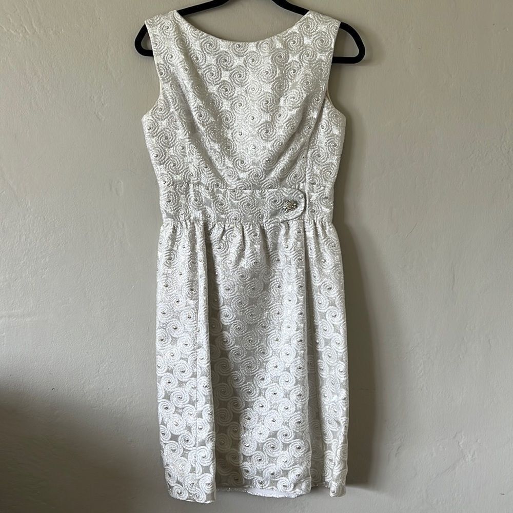 Vintage 1960’s Elinor Gay Lamé Silver / White Dress